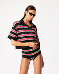 Polo rigata variante nero fucsia